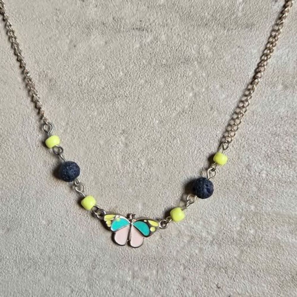 Aromatherapy Butterfly Necklace with Lava Stone Beads | 18" with Extender